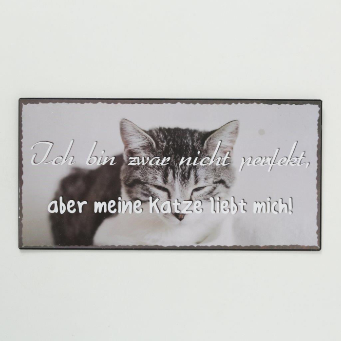 BO Blechschild "Katze liebt mich" grau 40 x 20 cm