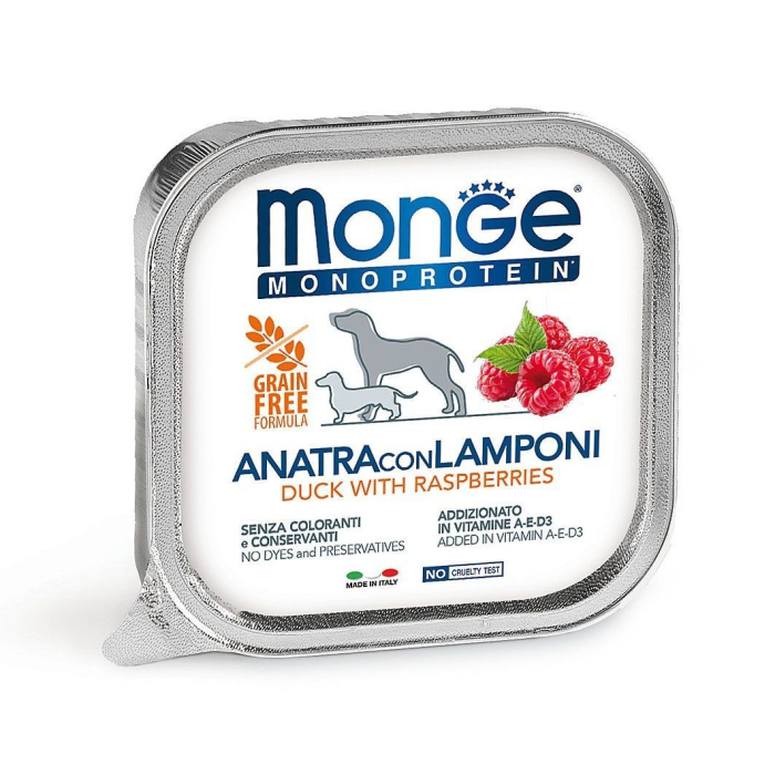 DE Monge Dog Adult - Monoprotein Superpremium - Ente + Himbeeren, 24 x 150g