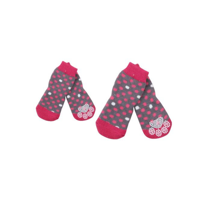 Pawise Anti-Rutsch Socken, pink/grau, gemustert, 4 Stück | Für Hunde