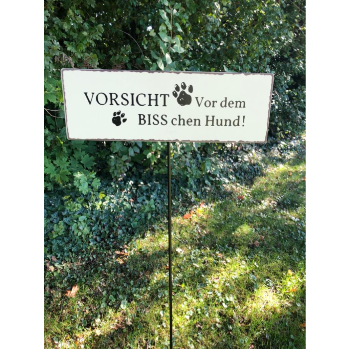 BO Blechschild mit Gartenstab "BISS chen" 30 x 10 cm