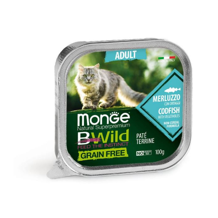 DE Monge BWild Grain Free Adult, Kabeljau - 32 x 100g | Katzen-Nassfutter