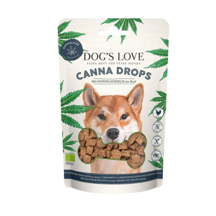 DE Dog‘s Love 100% Bio Canna Drops mit Geflügel, 150g | Snack für Hunde