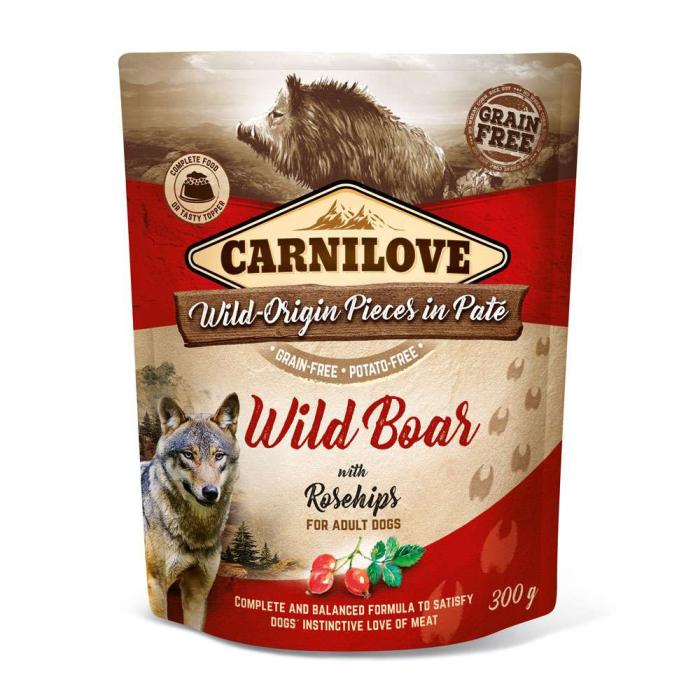 Carnilove Canine Pouch Paté Wildschwein + Hagebutten - 12 x 300 g | Hunde-Nassfutter