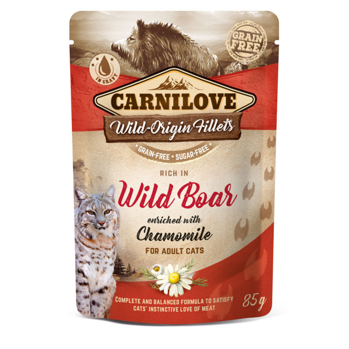 Carnilove Feline Pouch Ragout - Wildschwein mit Kamille - 24 x 85 g | Nassfutter für Katzen