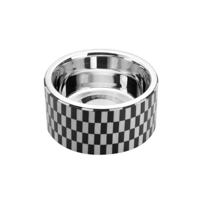 JS Chromstahlnapf Checkers Diners, schwarz/metall | Für Hunde und Katzen