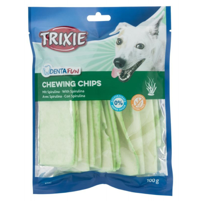 Trixie Denta Fun Kauchips mit Spirulina-Algen, Rinderhaut