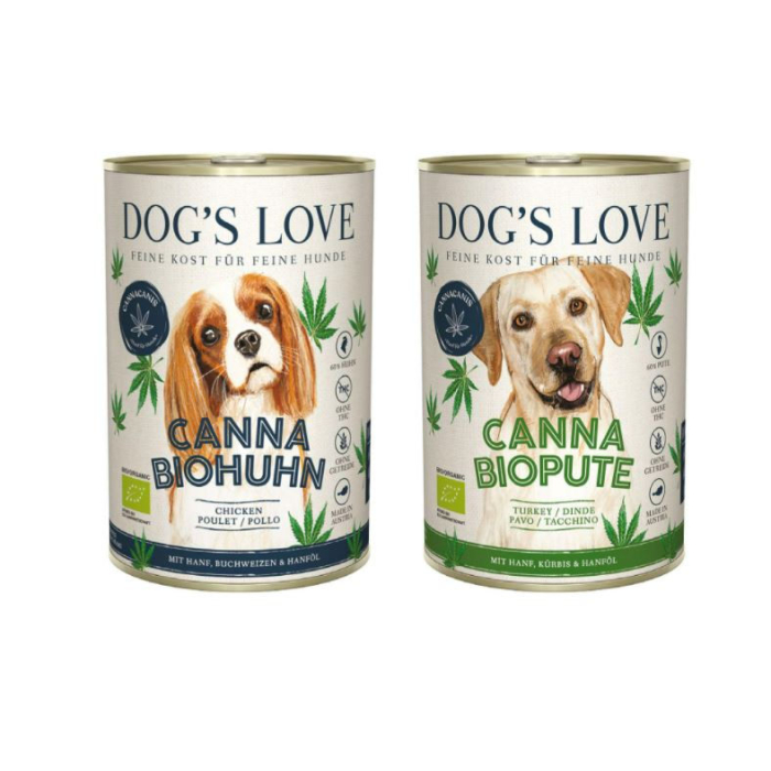 DE Dog‘s Love Canna 100% Bio mit Hanf, 6 x 400g | Hunde-Nassfutter