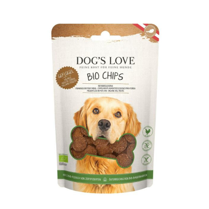 DE ‌Dog‘s Love 100% Bio Geflügel Chips, 150g | Snack für Hunde