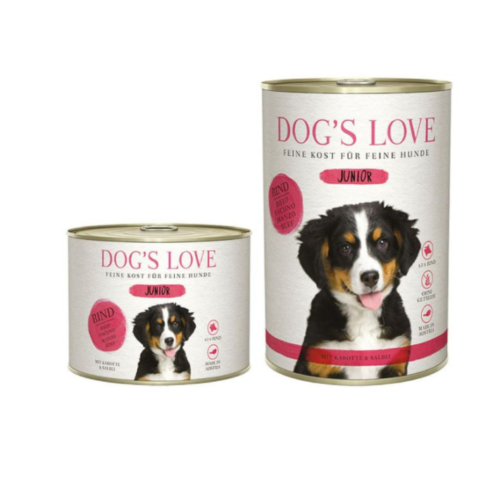 DE Dog‘s Love Junior Rind, Karotte + Salbei | Hunde-Nassfutter