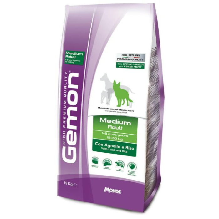 DE Monge Gemon Adult Medium – Lamm + Reis - 15kg | Trockenfutter für Hunde