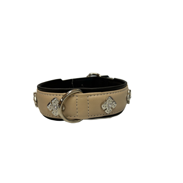 Maul Lederhalsband St.Tropez elfenbein-schwarz, 55cm/45mm