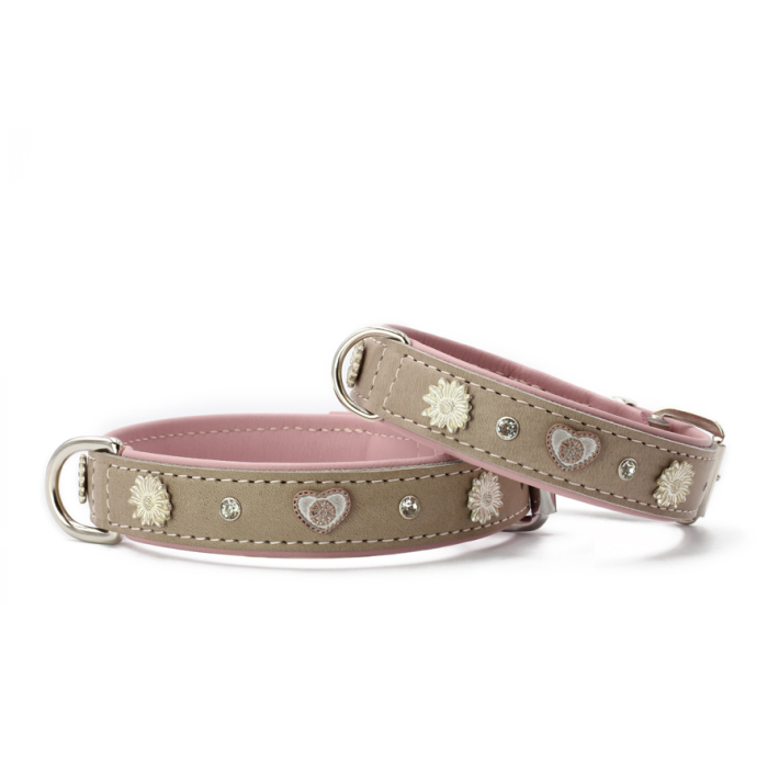 Maul Lederhalsband "Herzblatt" taupe-rosa, 55cm/27mm