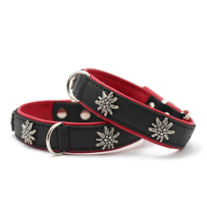 Maul Lederhalsband Edelweiss schwarz-rot