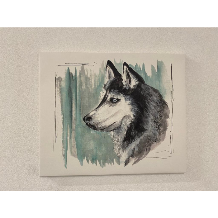 "Husky" Aquarell-Druck auf Leinwand, 60x50cm