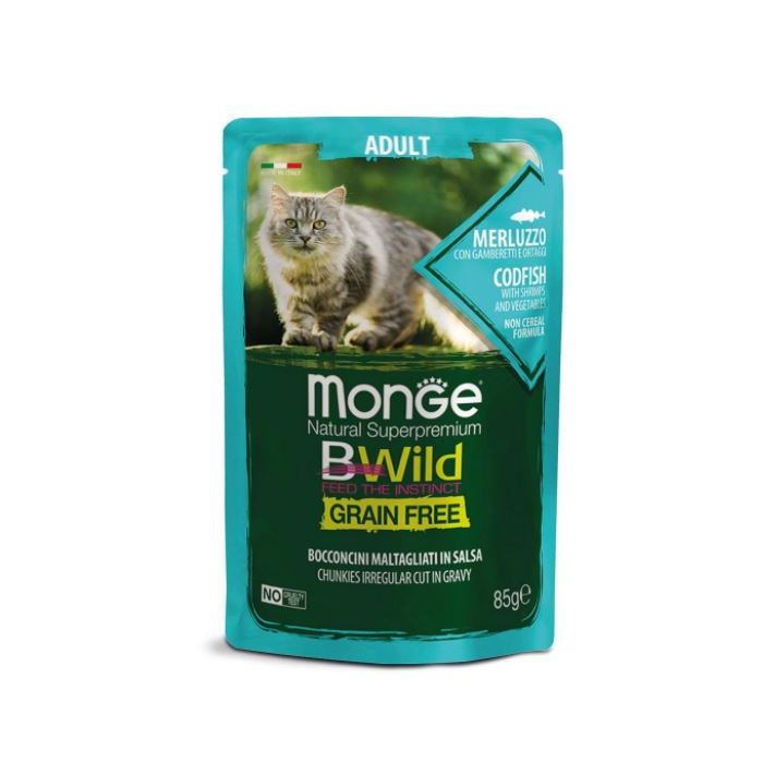 DE Monge BWild Grain Free Adult, Kabeljau - 28 x 85g | Katzen-Nassfutter