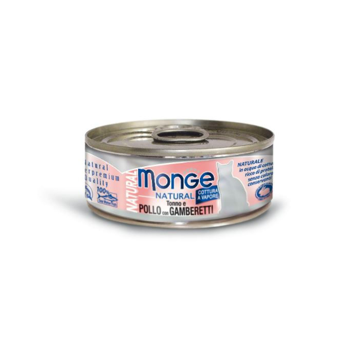 DE Monge Natural Superpremium Adult - Thunfisch, Huhn + Garnelen, 24 x 80g | für Katzen