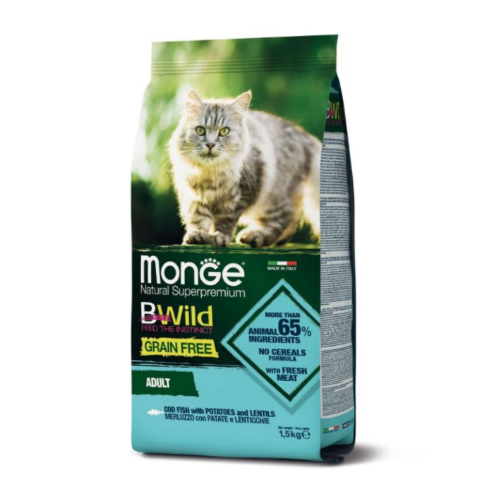 DE Monge BWild Grain Free Adult, Kabeljau - 1.5kg | Katzen-Trockenfutter