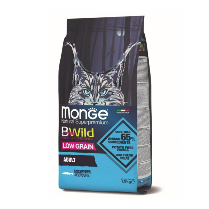 DE Monge BWild Low Grain Adult, Sardellen - 1.5kg | Katzen-Trockenfutter