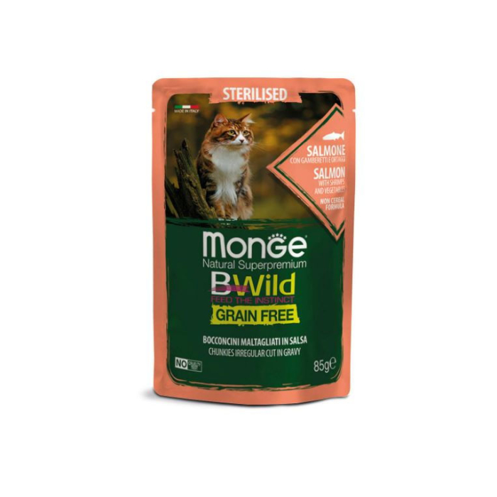 DE Monge BWild Grain Free Sterilised, Lachs - 28 x 85g | Katzen-Nassfutter