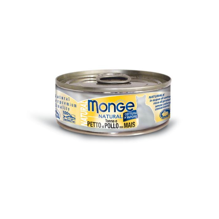 DE Monge Natural Superpremium Adult - Thunfisch, Huhn + Mais, 24 x 80g | für Katzen