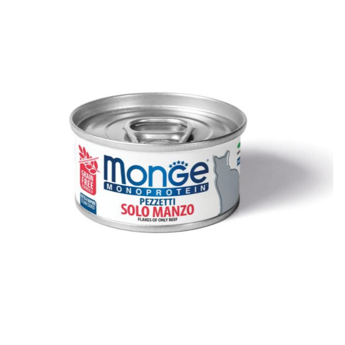 DE Monge Monoprotein Superpremium Getreidefrei - Rind, 24 x 80g | Katzen-Nassfutter