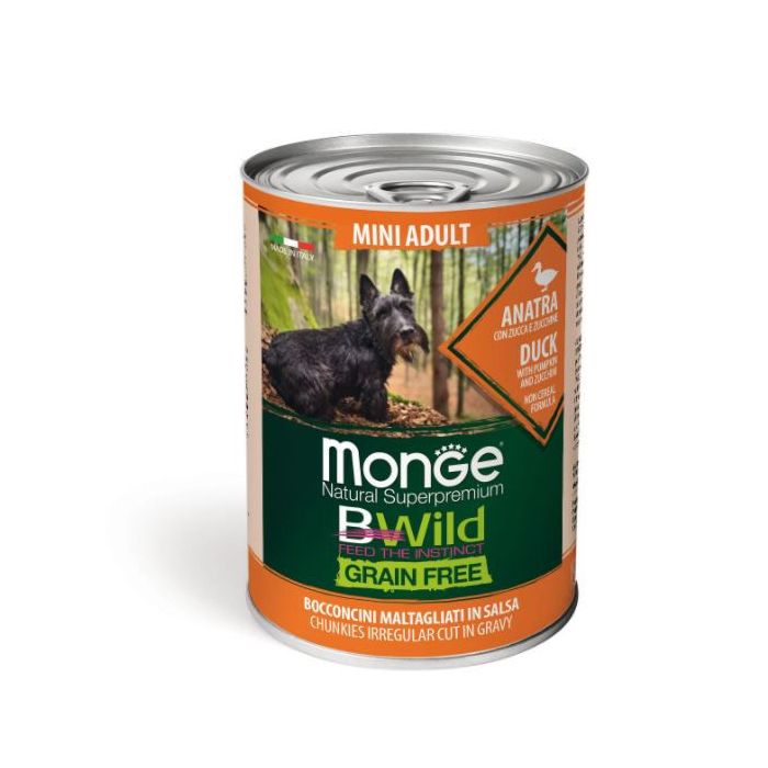 DE Monge BWild Grain Free Adult MINI - Ente, 24 x 400g | Hunde-Nassfutter 