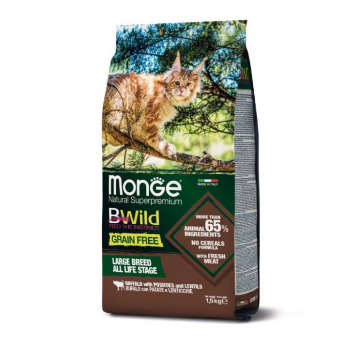 DE Monge BWild Grain Free Large Breed, Büffel - 1.5kg | Katzen-Trockenfutter