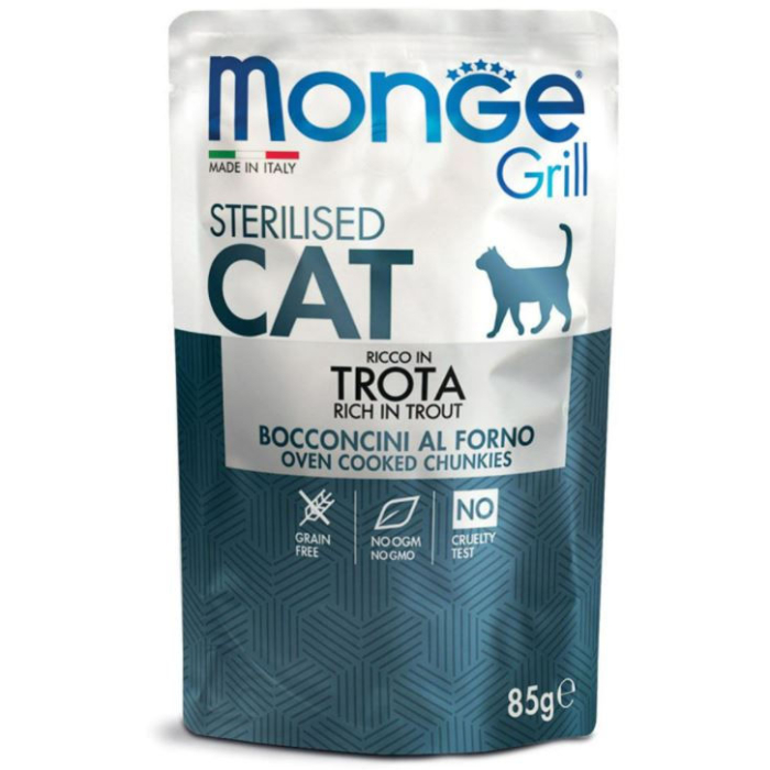 DE Monge Grill Cat Sterilised - Forelle, 28 x 85 g | Katzen-Nassfutter