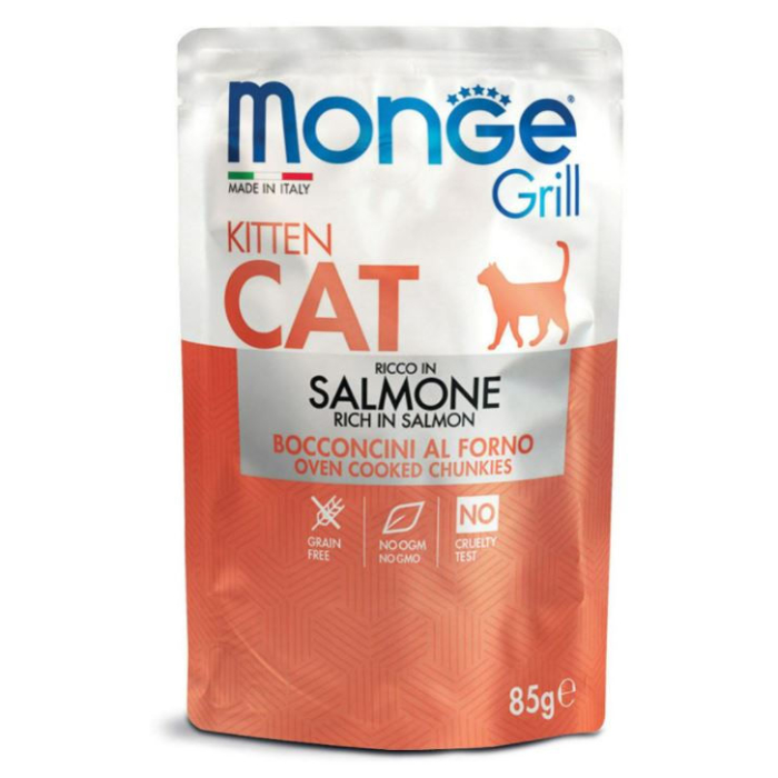 DE Monge Grill Cat Kitten - Lachs, 28 x 85 g | Katzen-Nassfutter