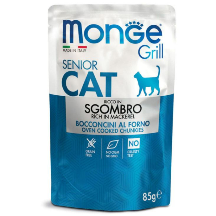 DE Monge Grill Cat Senior - Makrele, 28 x 85 g | Katzen-Nassfutter