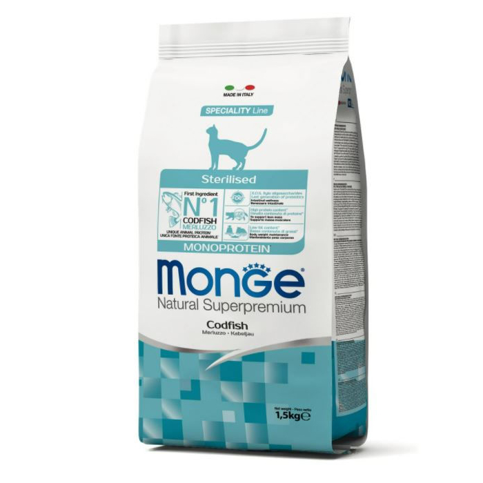 DE Monge Natural Superpremium Sterilised, Kabeljau - 1.5 kg | Katzen-Trockenfutter