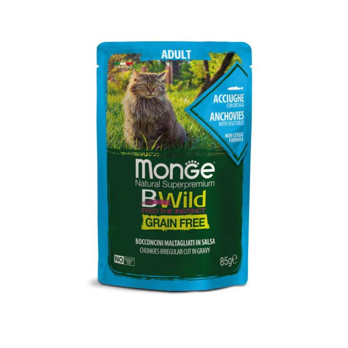 DE Monge BWild Grain Free Adult, Sardellen - 28 x 85g | Katzen-Nassfutter