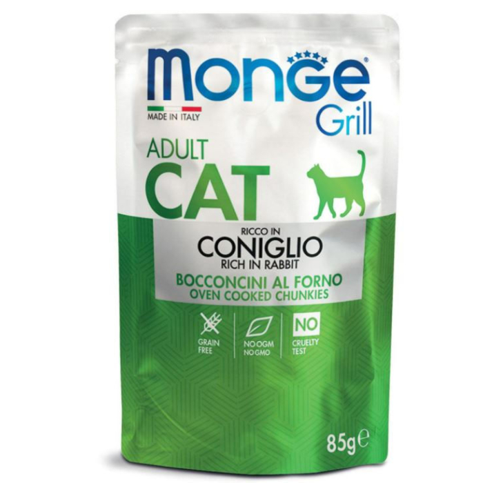 DE Monge Grill Cat Adult - Kaninchen, 28 x 85 g | Katzen-Nassfutter