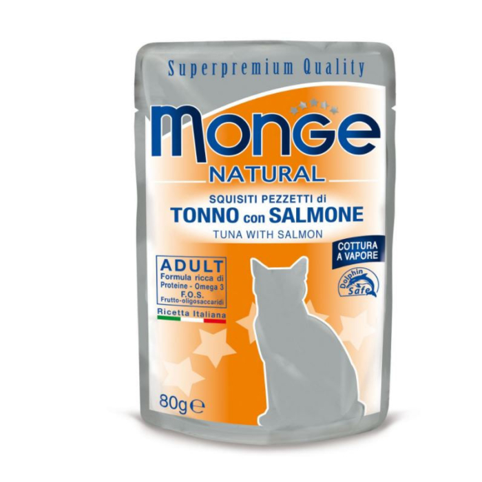 DE Monge Natural Tuna - Thunfisch + Lachs, 24 x 80g | Katzen-Nassfutter