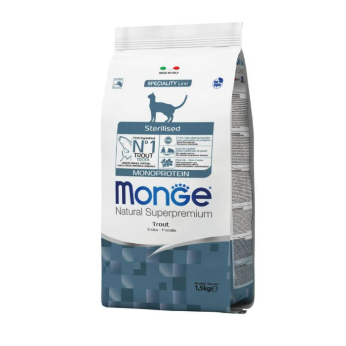 DE Monge Natural Superpremium Sterilised Adult Monoprotein - Forelle | Katzen-Trockenfutter