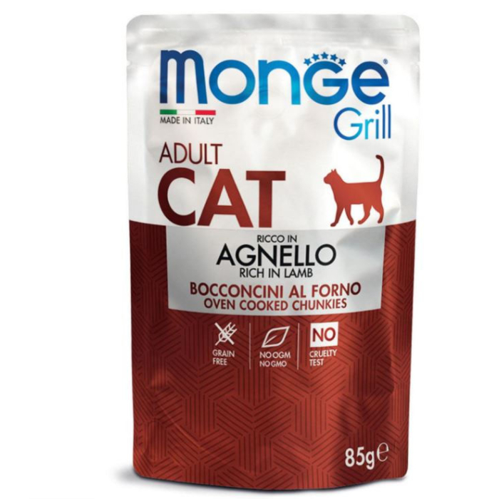 DE Monge Grill Cat Adult - Lamm, 28 x 85 g | Katzen-Nassfutter