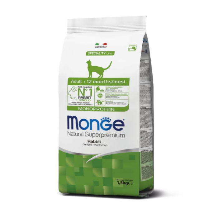 DE Monge Natural Superpremium Adult Monoprotein - Kaninchen, 1.5 kg | Katzen-Trockenfutter