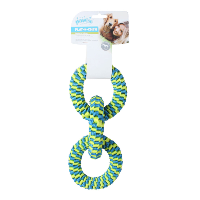 Pawise "Braided" 3 Ringe, blau-gelb, 28cm | Hundespielzeug