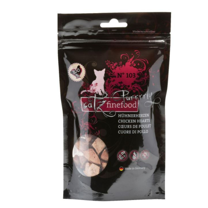 ‌DE catz finefood Purrrrly No. 103 mit Hühnerherzen - 6 x 35g | Snack für Katzen