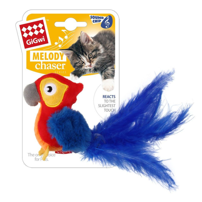 JS GiGwi Melody Chaser Papagei Spielzeug, blau - 8.5x10cm | Für Katzen