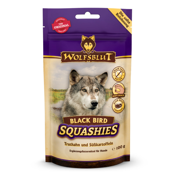 PV WOLFSBLUT Black Bird Squashies - 8x100g | Hundesnack