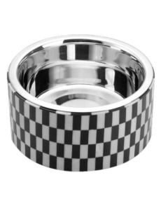 JS Chromstahlnapf Checkers Diners, schwarz/metall | Für Hunde und Katzen