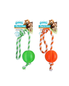 Pawise "Play + Chew" Ball am Seil, assortiert