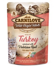 Carnilove Feline Pouch Ragout - Truthahn mit Baldrian - 24 x 85 g | Nassfutter für Katzen