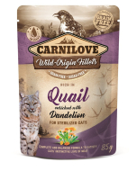 Carnilove Feline Pouch Ragout - Wachtel mit Löwenzahn - 24 x 85 g | Nassfutter für sterilisierte Katzen